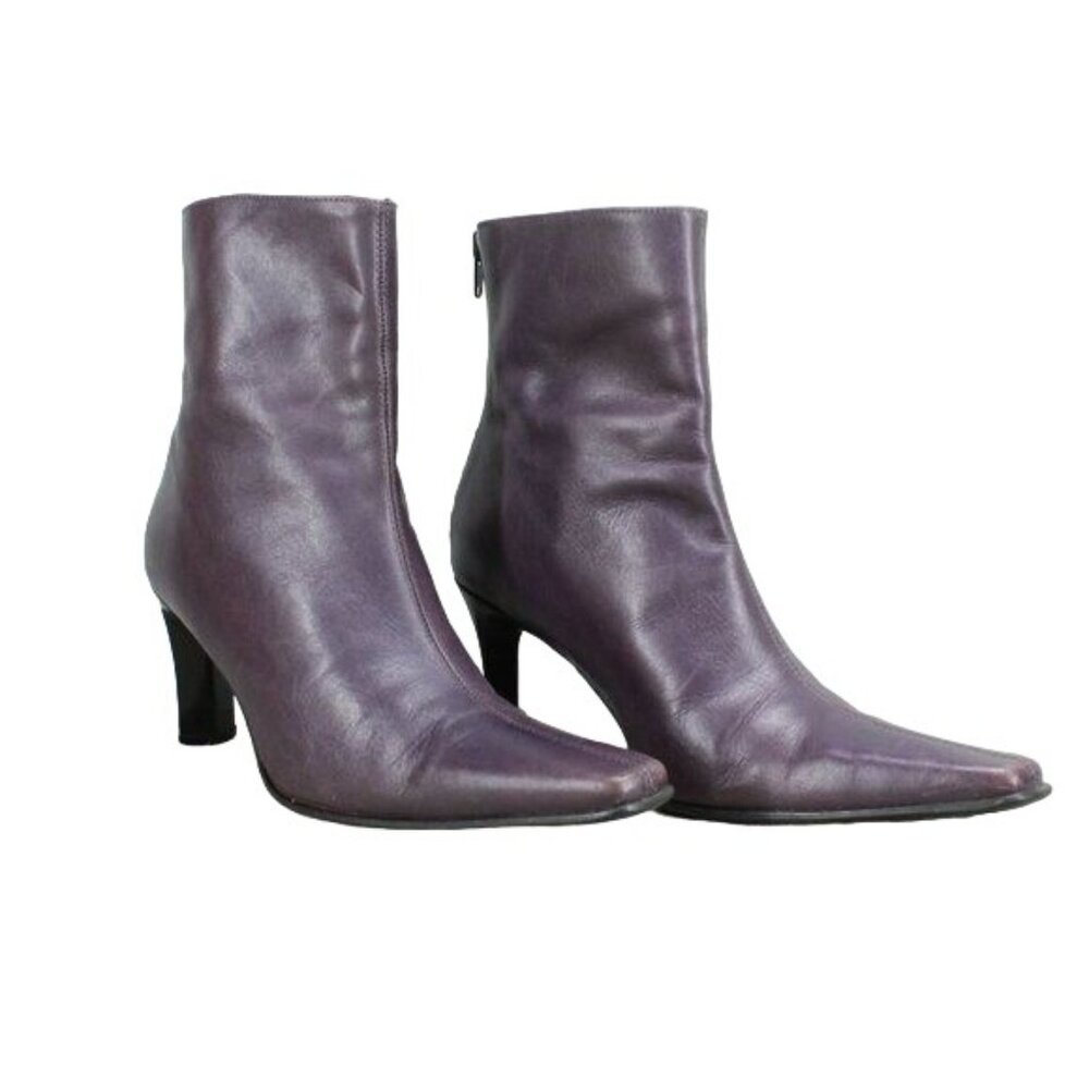 Women's Purple Leather Square Toe Stiletto Heeled Boots Brazil Made Size 7 M - Picture 3 of 9